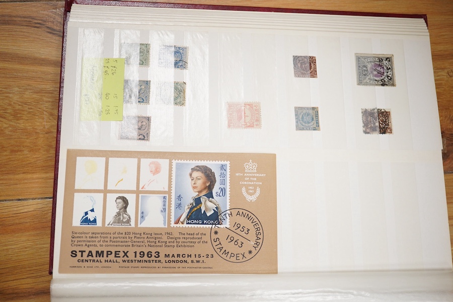 British, Commonwealth and world stamps, 20th century, to include a stock book of George VI mint British Commonwealth stamps, various denominations, QEII used stamps, World War II censored postcards, various first day cov